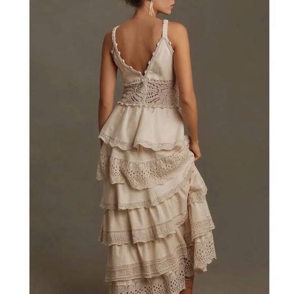 Anthropologie Tiered Ruffle Cream Lace Maxi Dress - Cecilia Prado - Picture 2 of 4